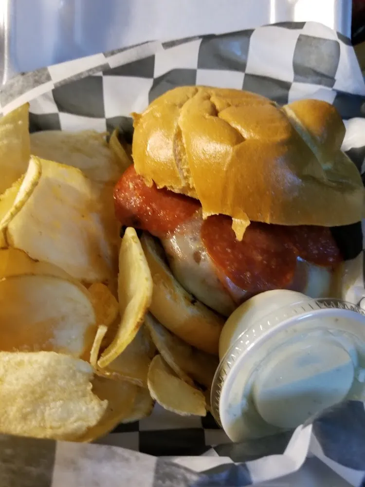 Pizza Burger with Homemade Chips